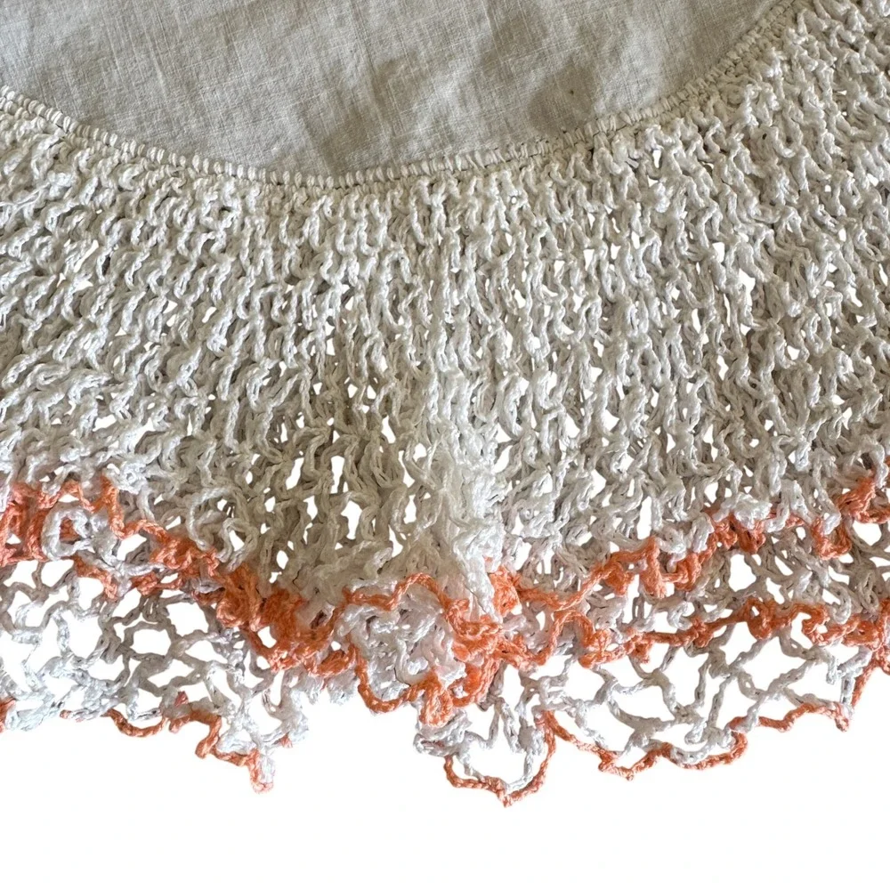 VNTG Cottagecore Shabby Chic Round Doily Peach White Crochet Layered Edge Trim